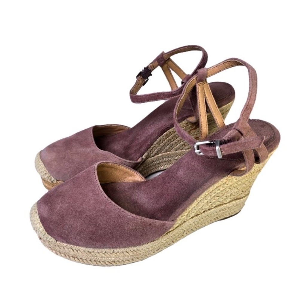 Crown Vintage Mauve Suede Espadrille Wedge Sandals Ankle Strap Platform Heels